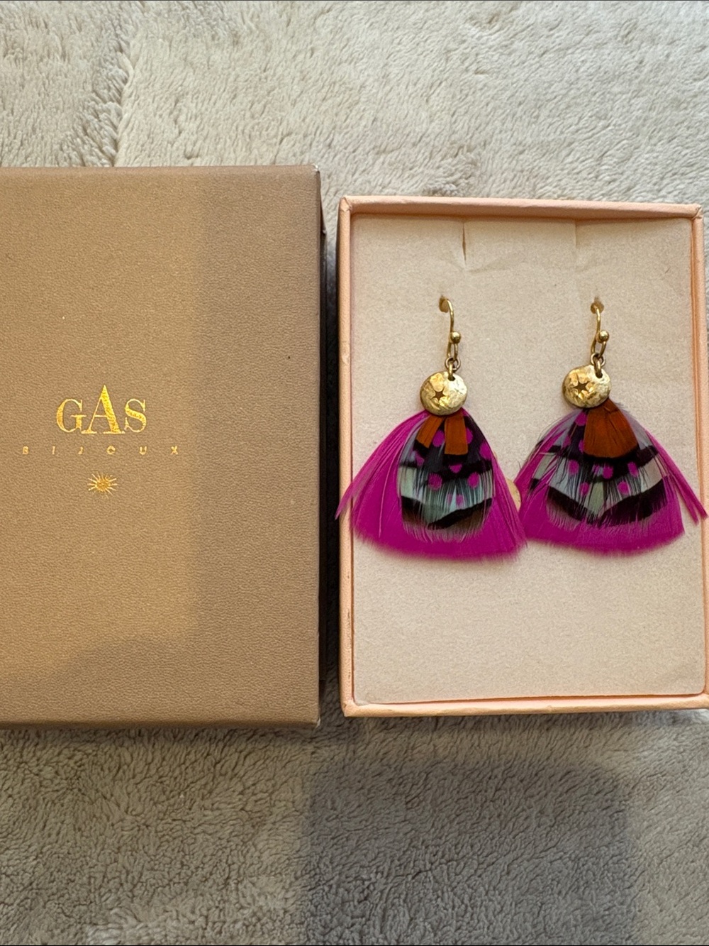Gas Bijoux Pink and Black Feather Drop Earrings